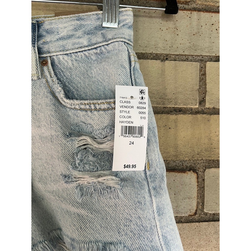 PacSun High Rise Festival Denim Shorts Light Wash Distressed Size 24 NEW - Picture 2 of 6